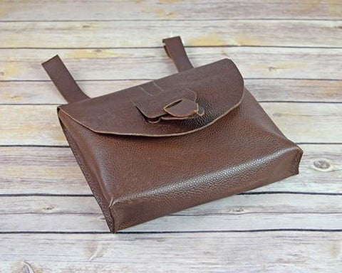 Archers Equipment - Brown Leather Pouch Bag With Leather Fastening